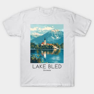 A Vintage Travel Illustration of Lake Bled - Slovenia T-Shirt